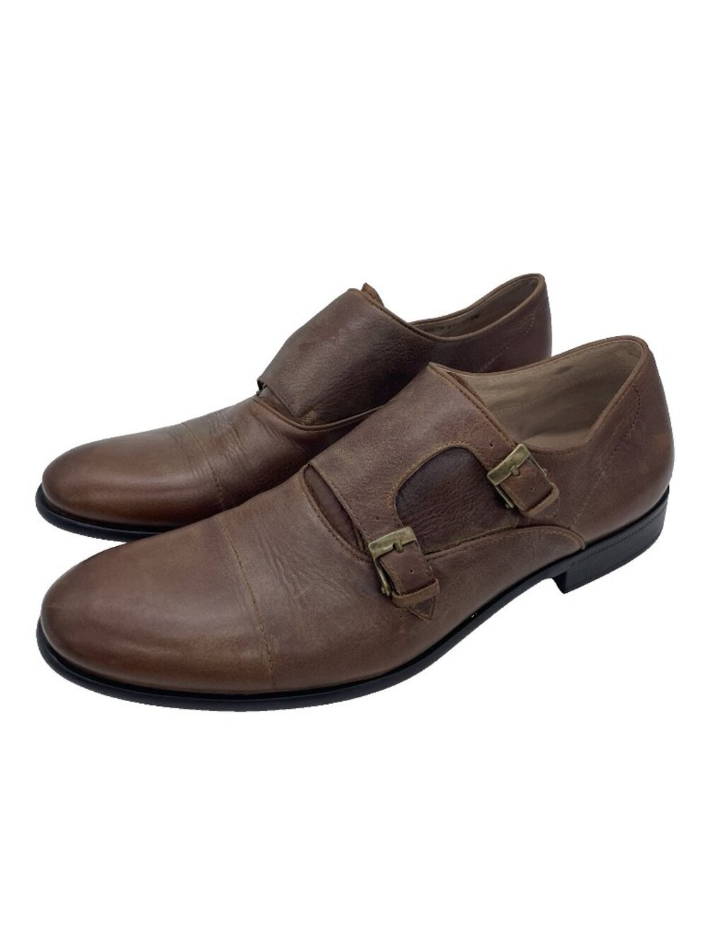 John Varvatos Star USA Brown Leather Double Monk Strap Dress Shoes 11.5M